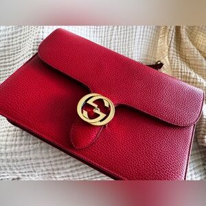 GUCCI Dollar Red Calfskin Interlocking G Shoulder Bag
